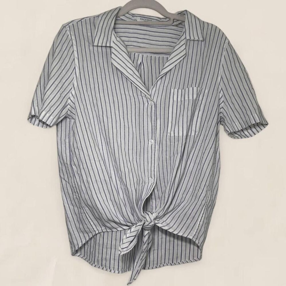 Equipment Kiera Striped Tie Front Button Down top | large Coastal Minimalist - Picture 2 of 6